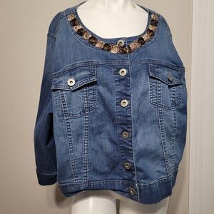 Torrid Denim size 1X Jacket button flower embellish short crop pockets